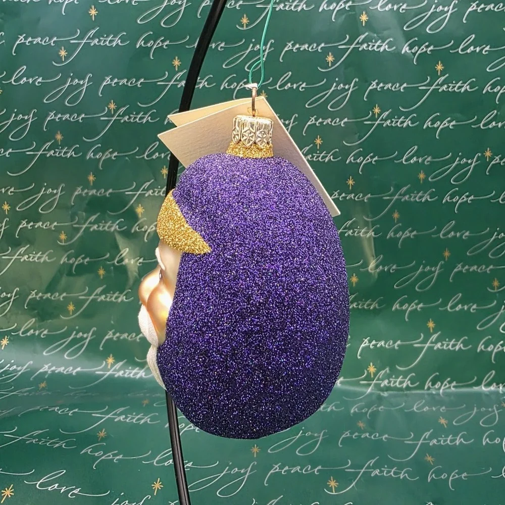Patricia Breen Jelly Bean Santa Claus Purple‎ Gold Glittered Christmas Ornament